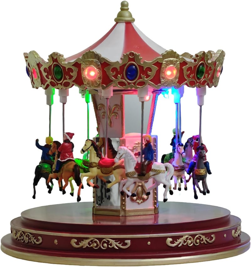 oclchnilx Christmas Village Carousel Decoration Multicolor Music Box with LED Light Beautiful Building Collection for Kids Gift - Image 1